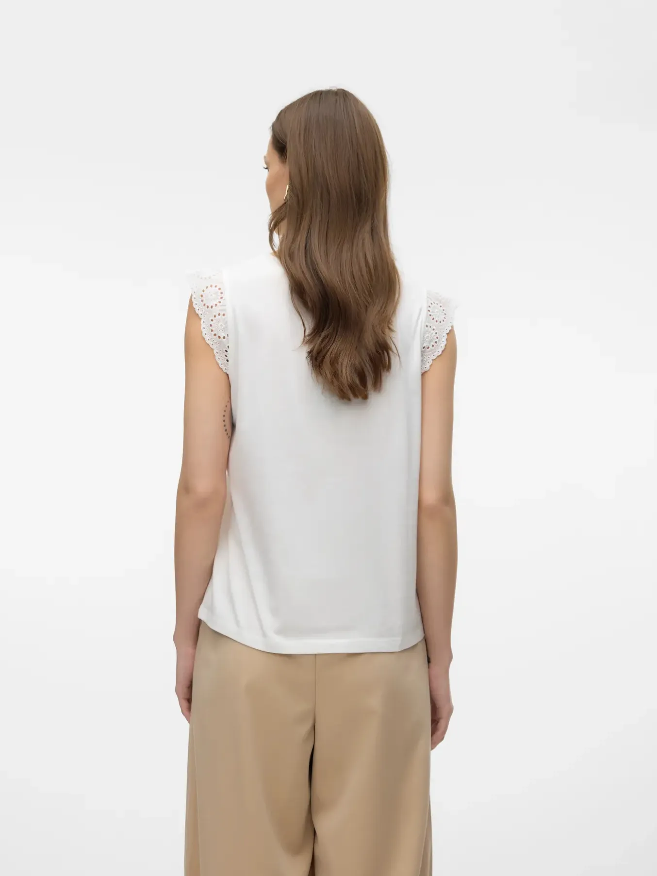 Emily Snow White Broderie Anglaise Cap Sleeve T Shirt