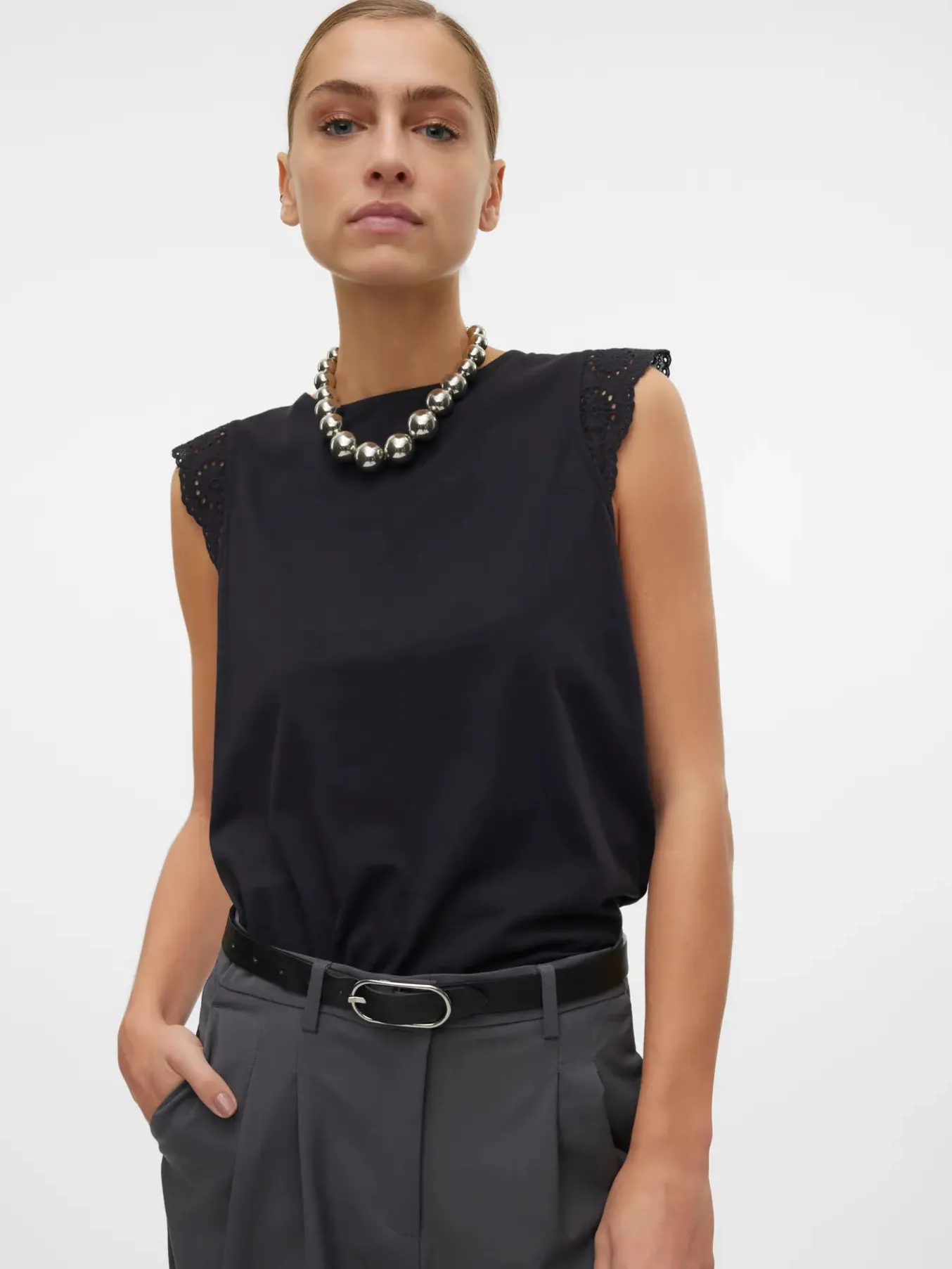Emily Snow White Broderie Anglaise Cap Sleeve T Shirt