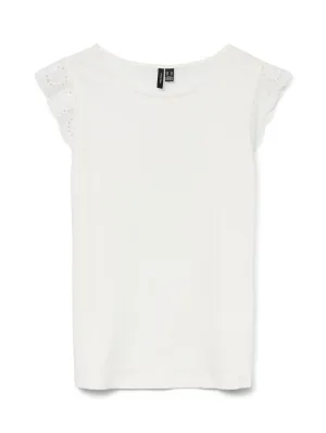 Emily Snow White Broderie Anglaise Cap Sleeve T Shirt