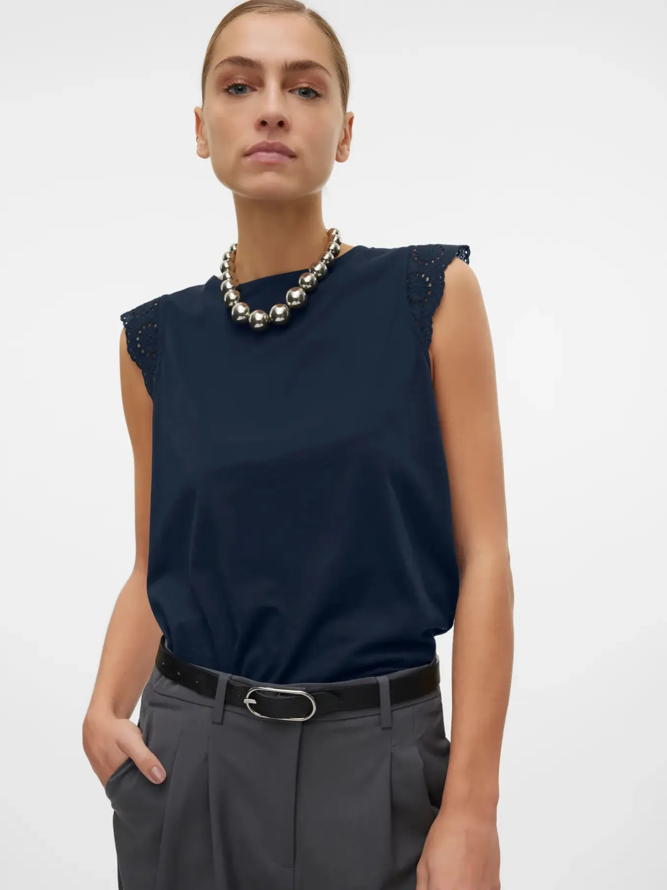 Emily Snow White Broderie Anglaise Cap Sleeve T Shirt