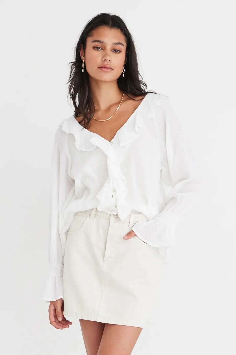 Euphoria Ivory Cotton Crinkle Button Blouse