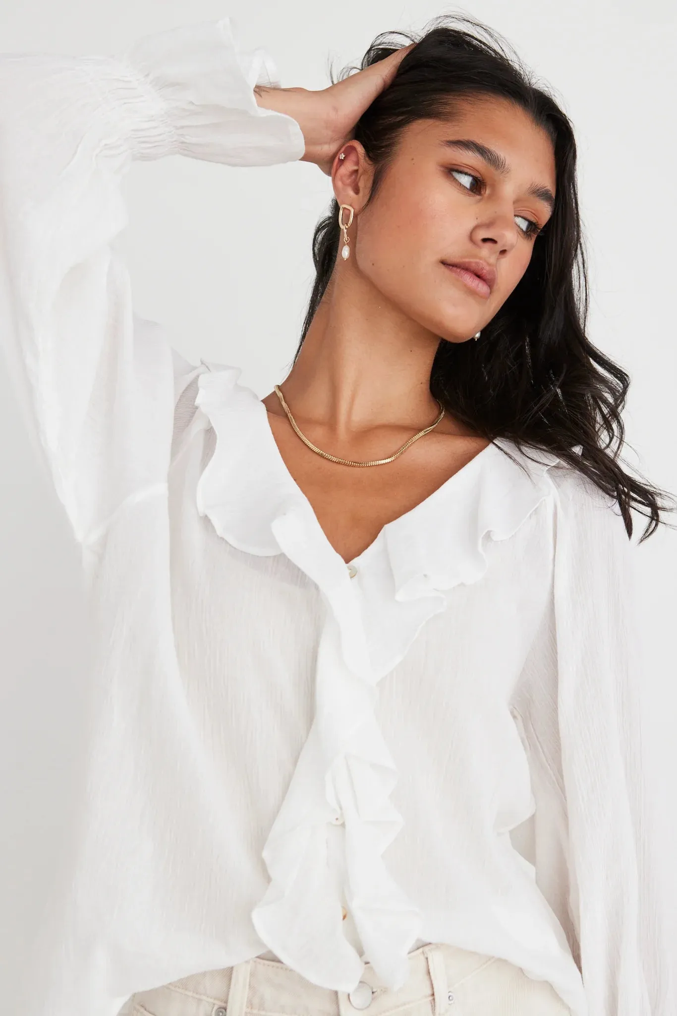 Euphoria Ivory Cotton Crinkle Button Blouse