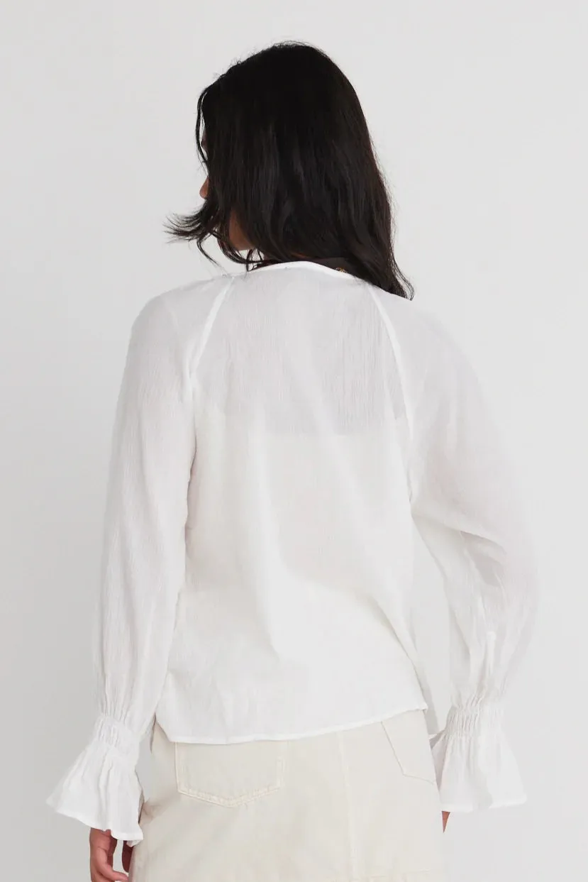 Euphoria Ivory Cotton Crinkle Button Blouse