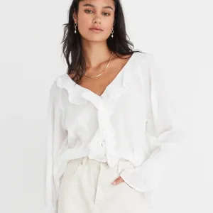 Euphoria Ivory Cotton Crinkle Button Blouse