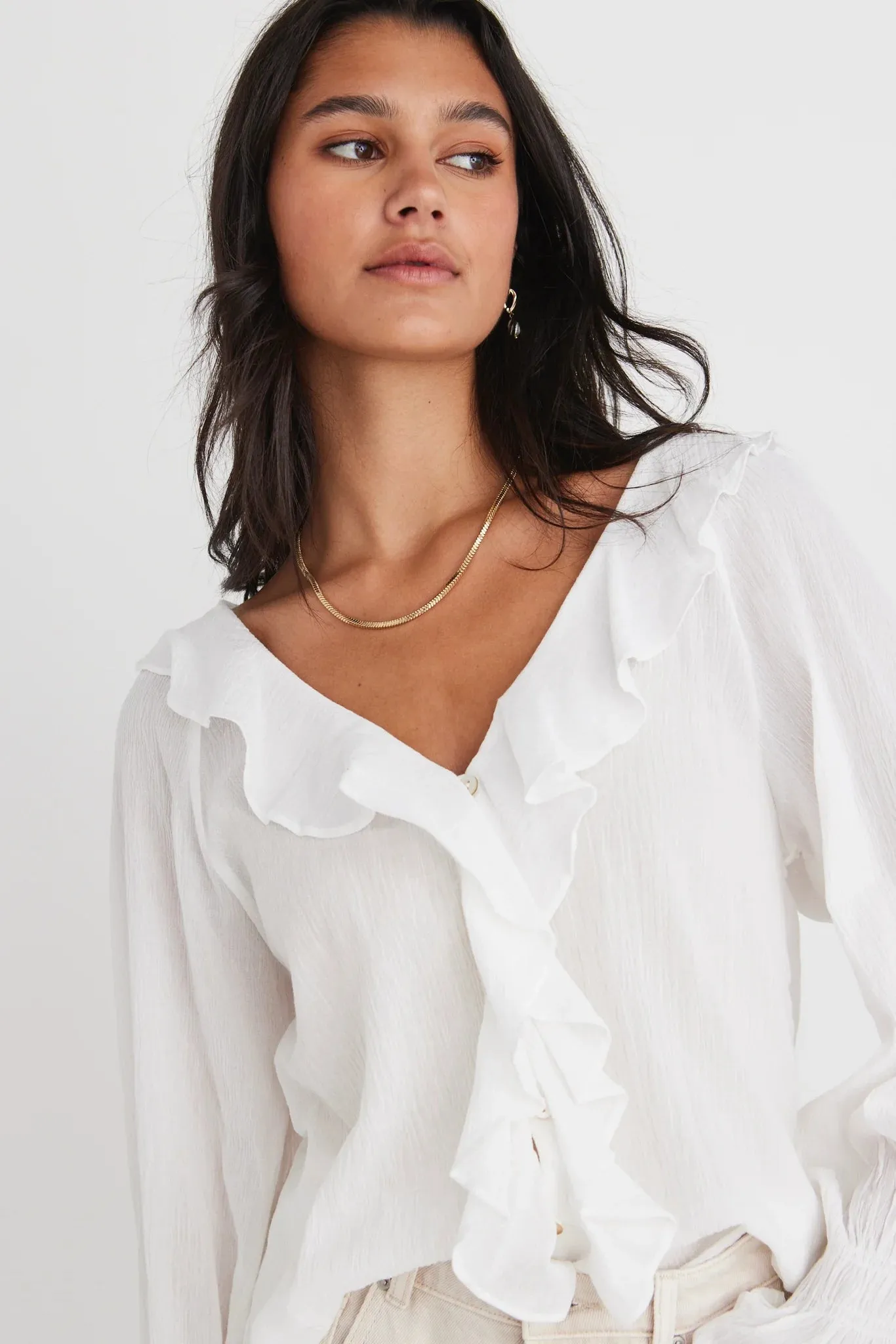 Euphoria Ivory Cotton Crinkle Button Blouse