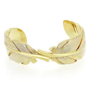 Feather Bangle Gold - White