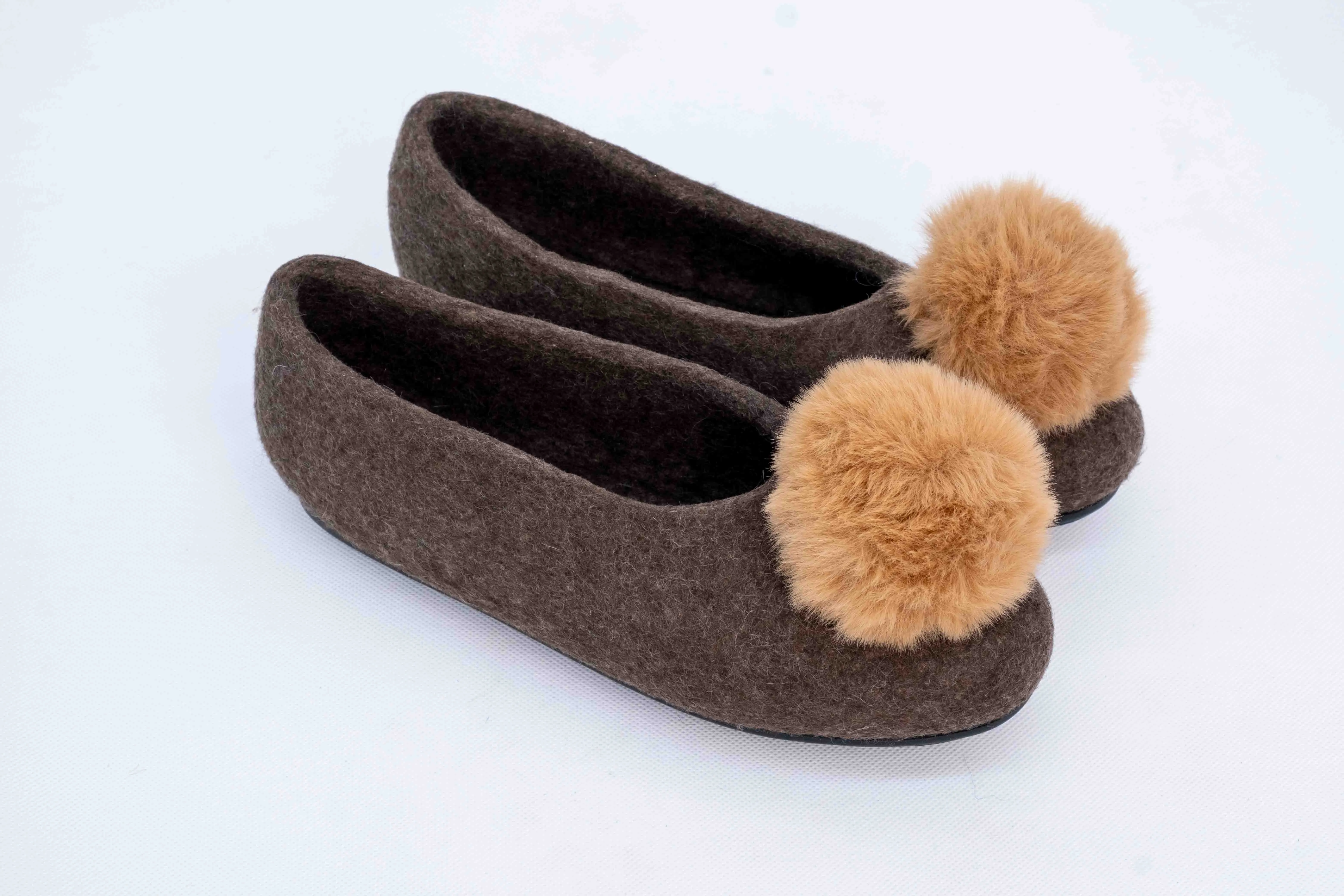 Felt Loafers for Women with  Pom Pom
