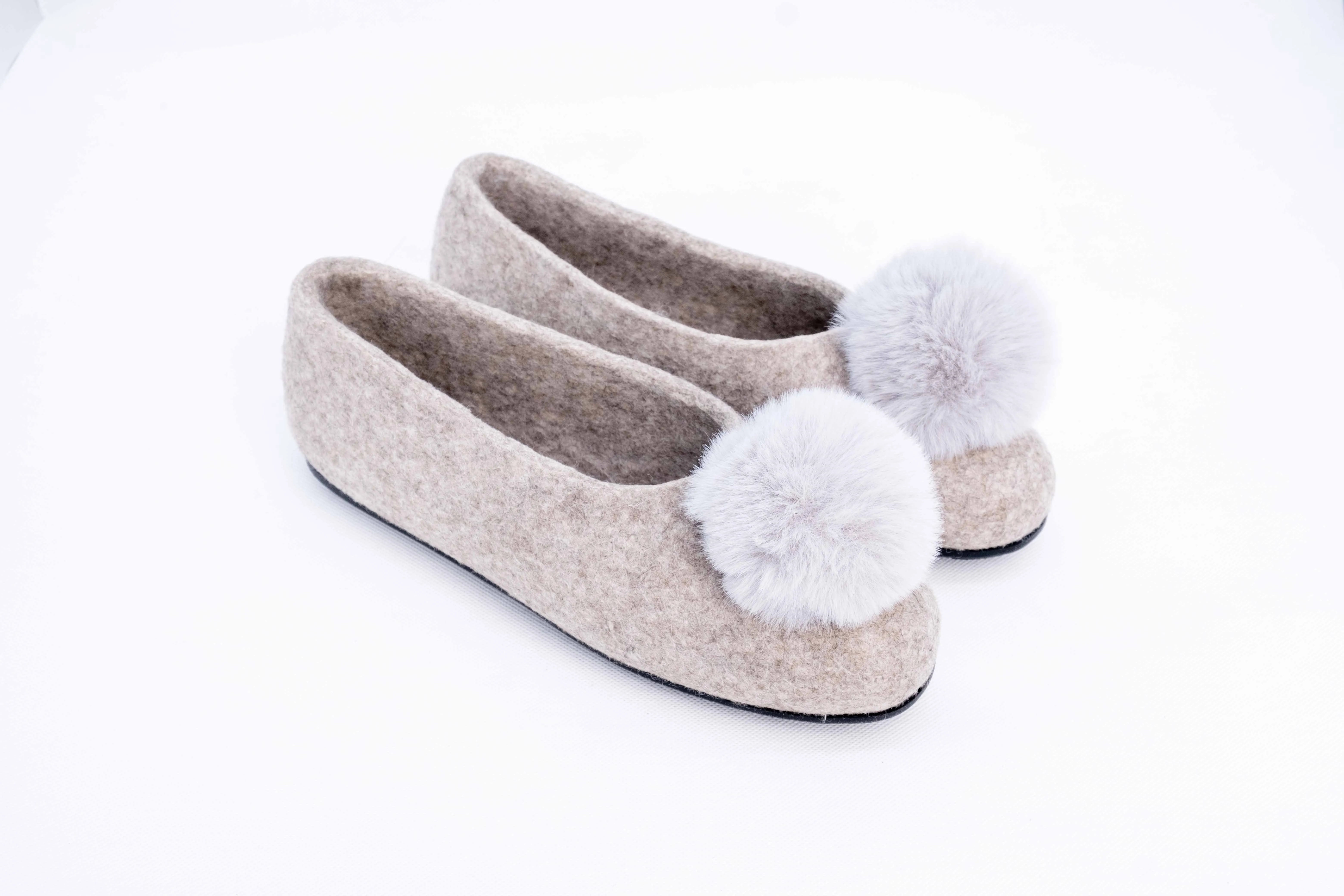 Felt Loafers for Women with  Pom Pom