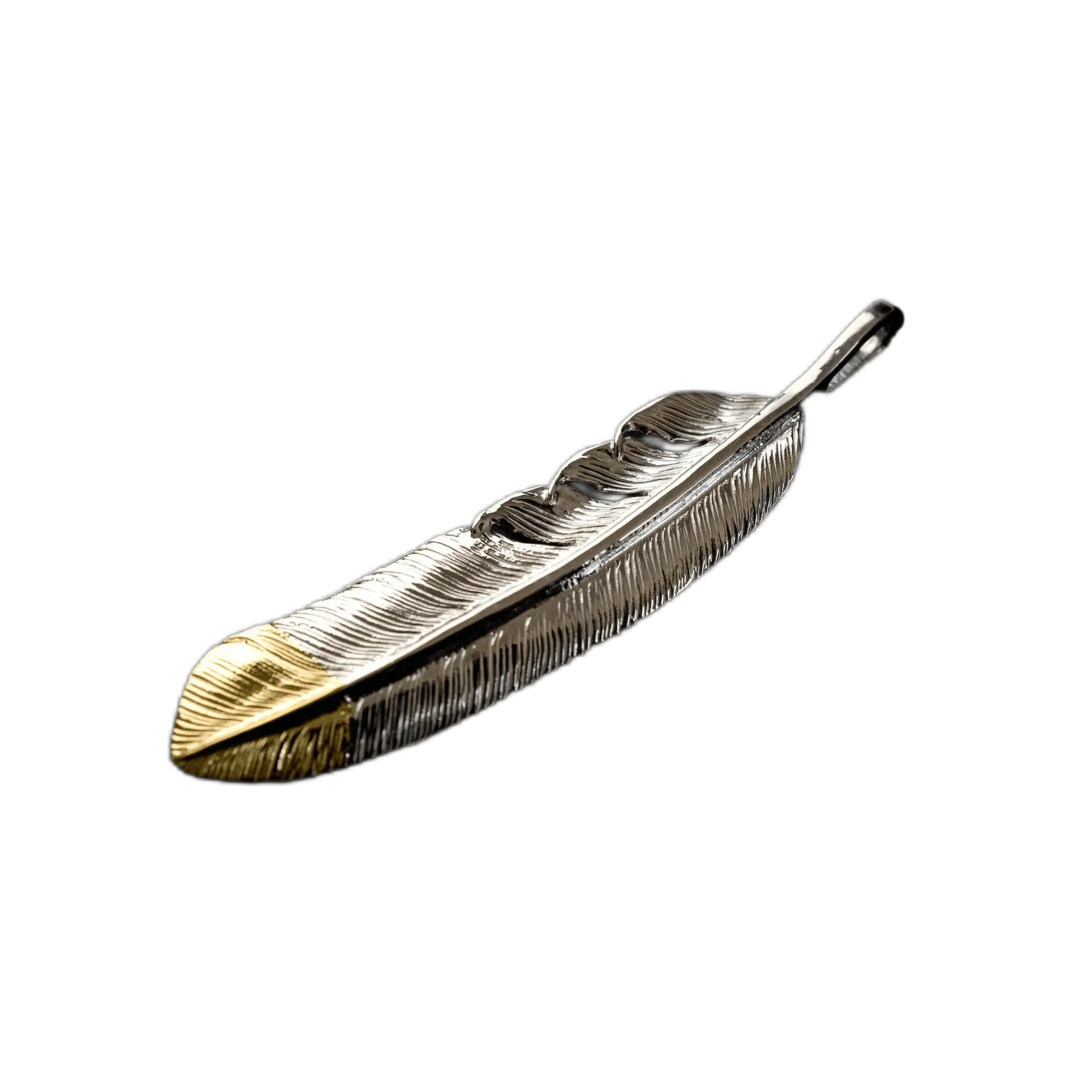 First Arrow's Large Quarter 18k Gold Feather Pendant