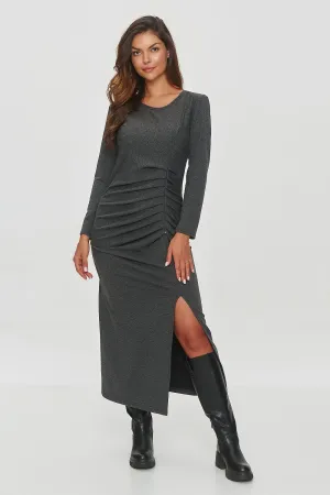 Gathered Waist Fitted Midi Dress