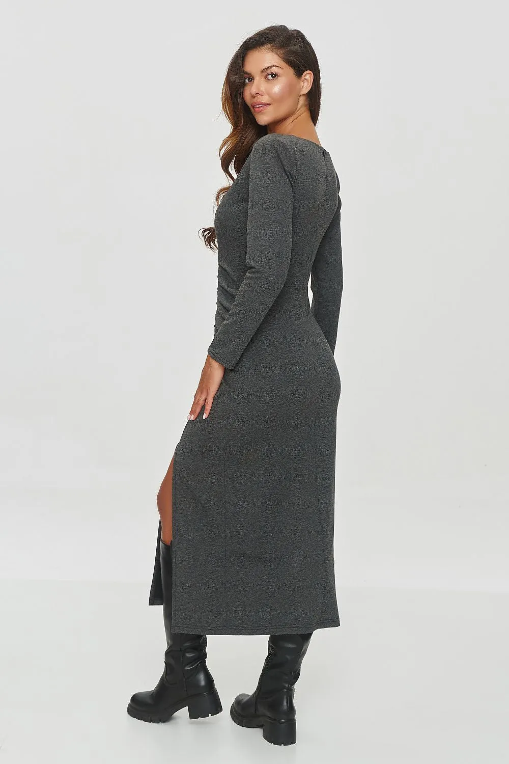 Gathered Waist Fitted Midi Dress