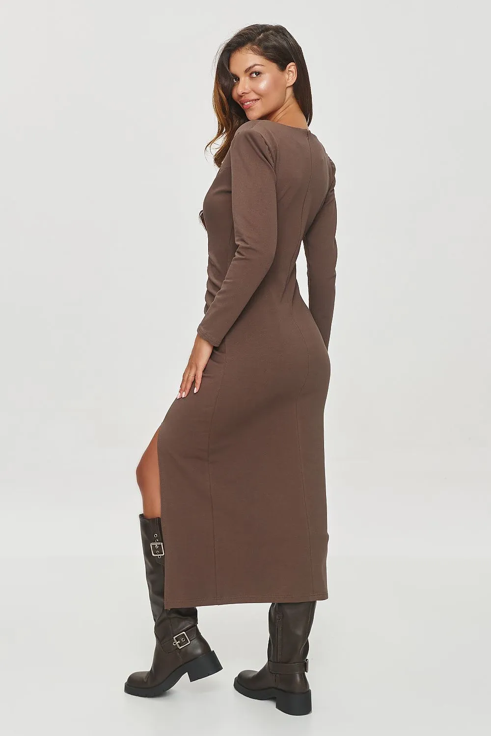 Gathered Waist Fitted Midi Dress