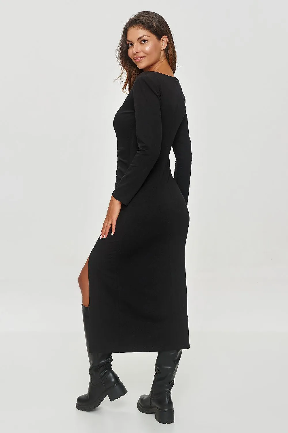 Gathered Waist Fitted Midi Dress