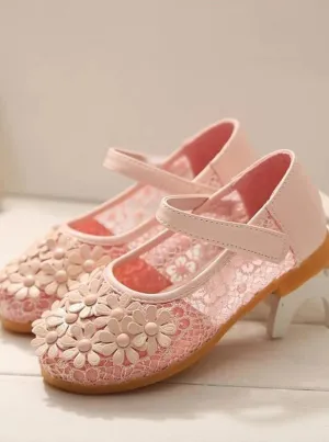 Girls Lace With Floral Applique Flats Shoes By Liv and Mia