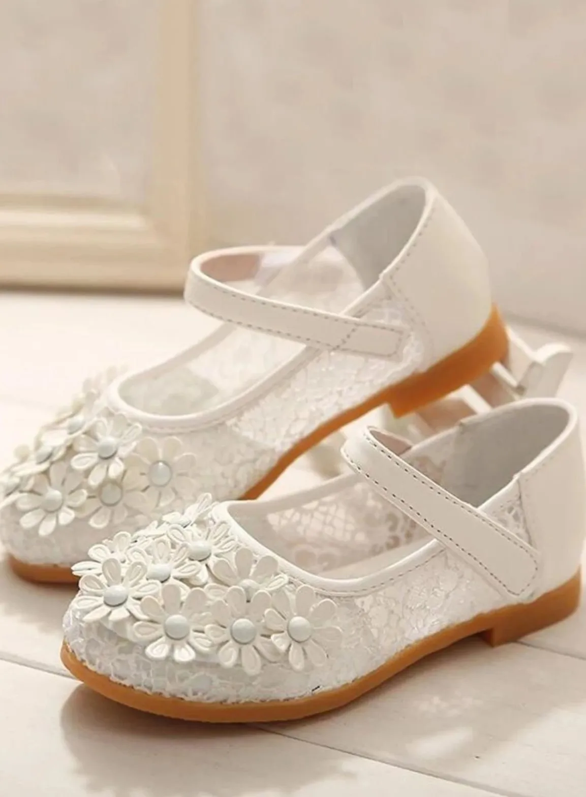 Girls Lace With Floral Applique Flats Shoes By Liv and Mia