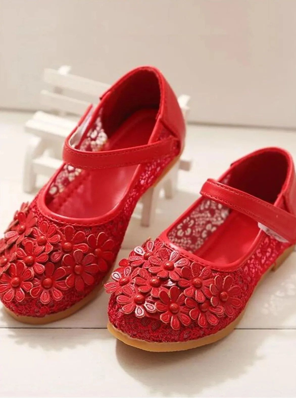 Girls Lace With Floral Applique Flats Shoes By Liv and Mia