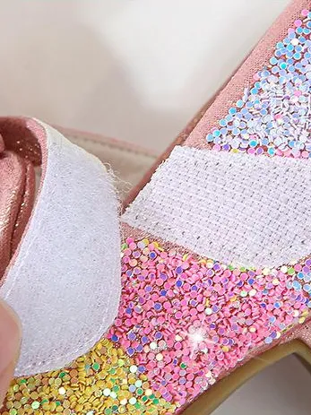 Girls Leather Glitter Heeled Bow Flats By Liv and Mia