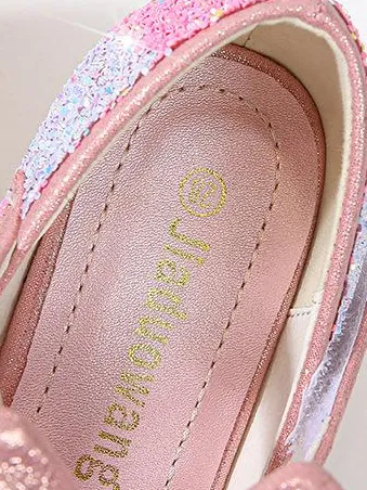 Girls Leather Glitter Heeled Bow Flats By Liv and Mia