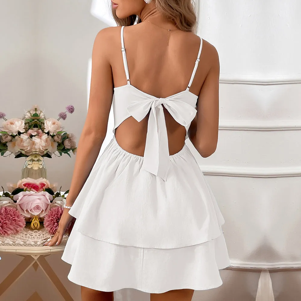 Gracefully Flowing Black Mini Dress with Adjustable Straps and Layered Design for Effortless Style and Comfort