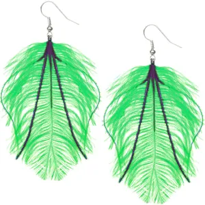 Green Black Soft Shaft Feather Earrings