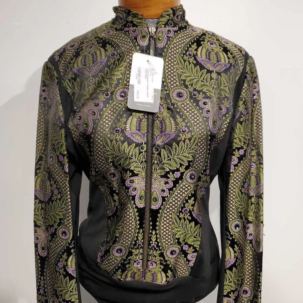 Green Brocade Western Jacket with Purple