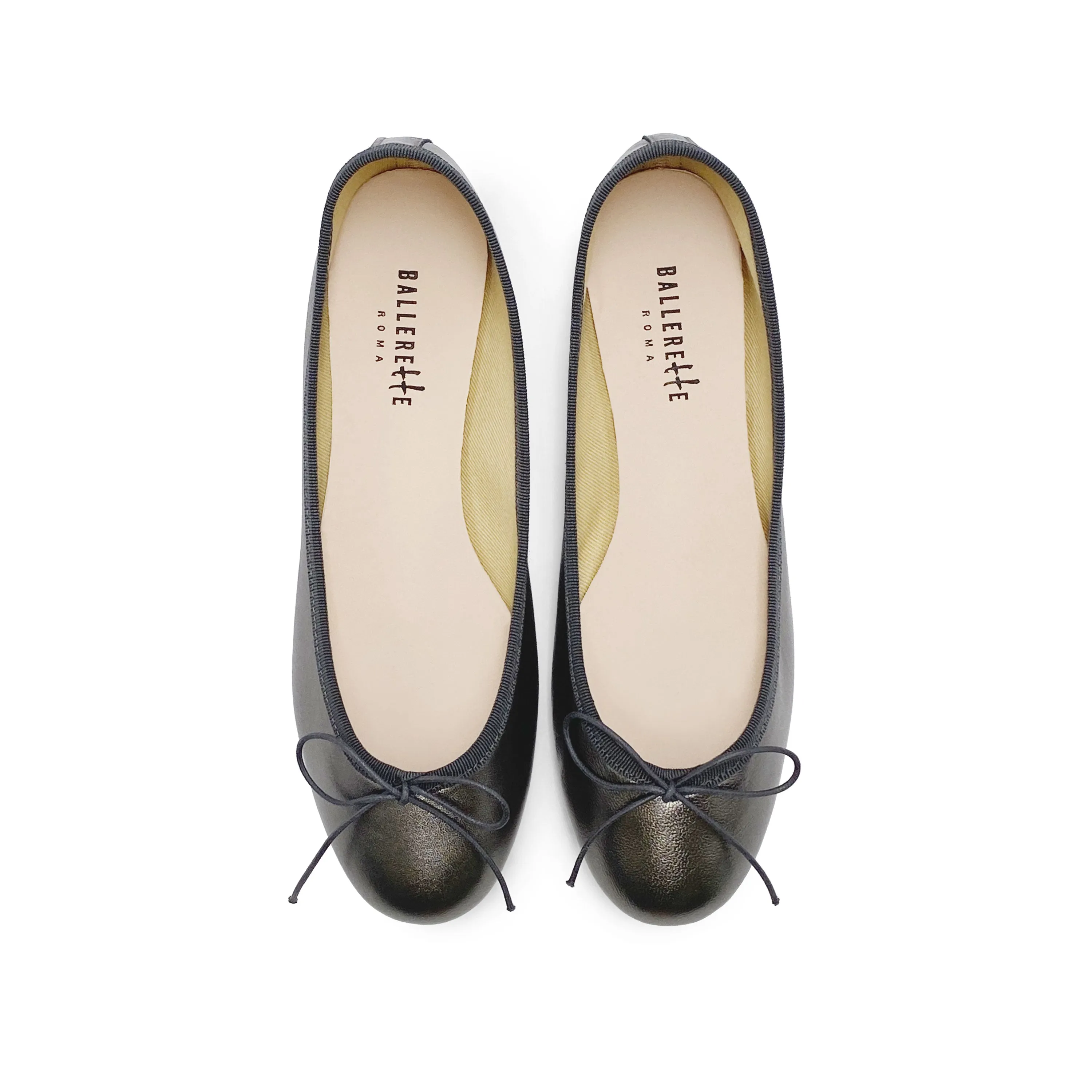 Iron gray metallic leather ballet flats
