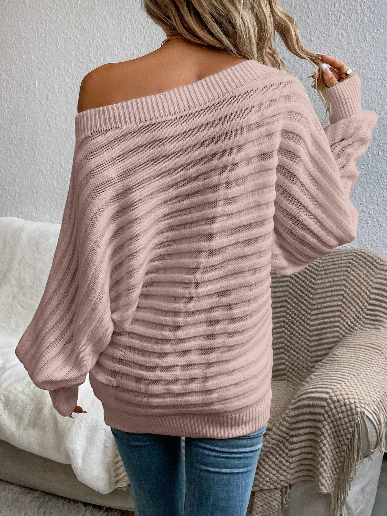 Jersey de Cuello de Barco con Mangas Murciélago en
