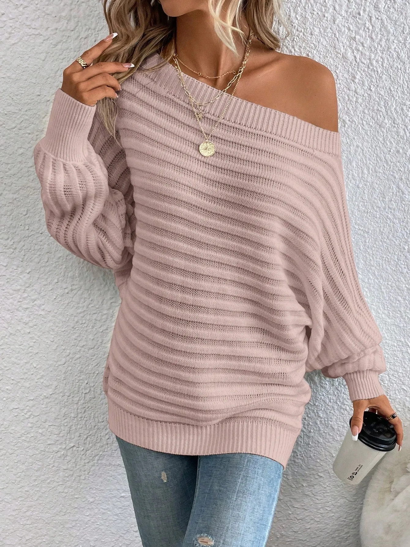 Jersey de Cuello de Barco con Mangas Murciélago en