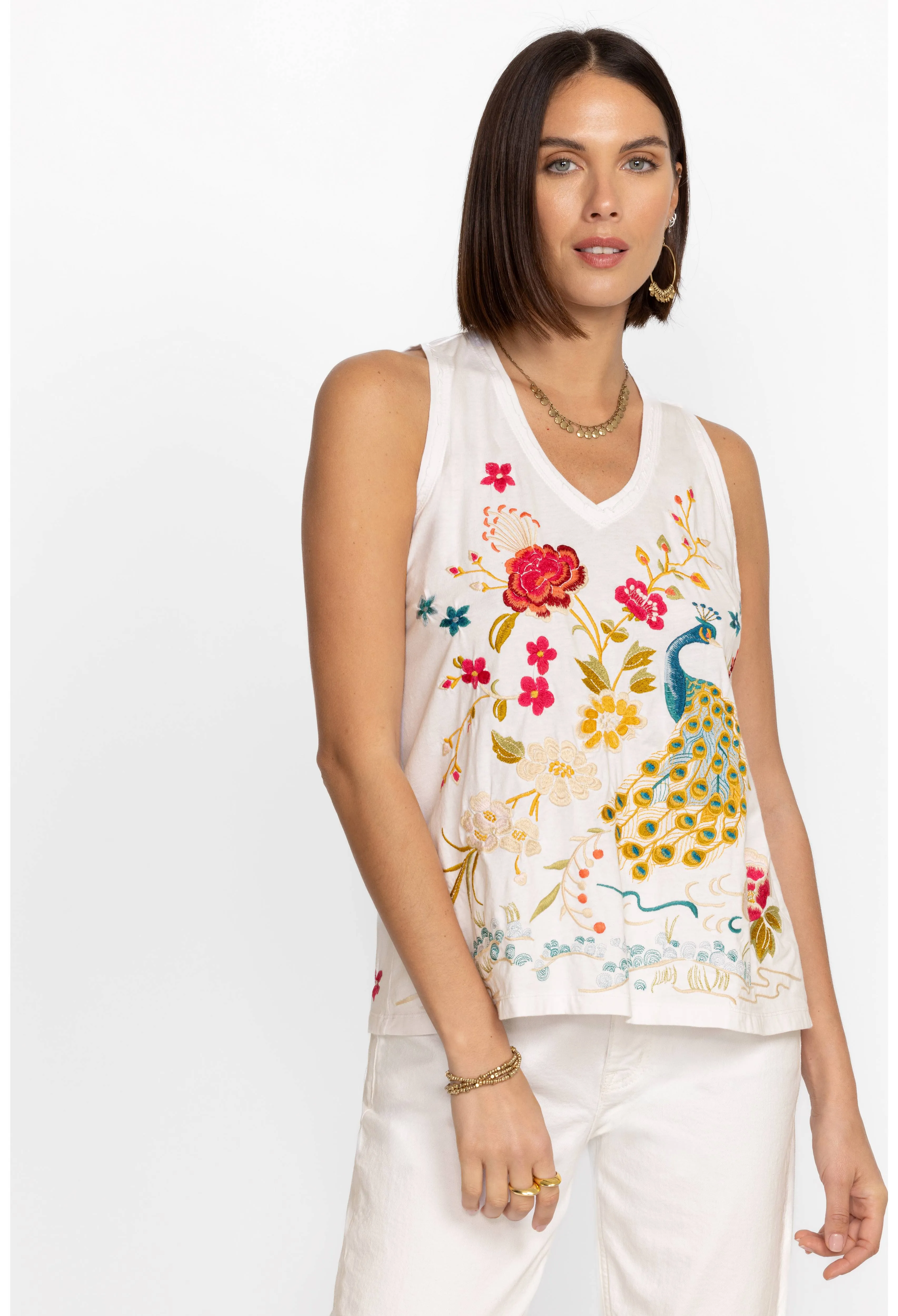 Johnny Was Celina Raw Edge V-Neck Tank