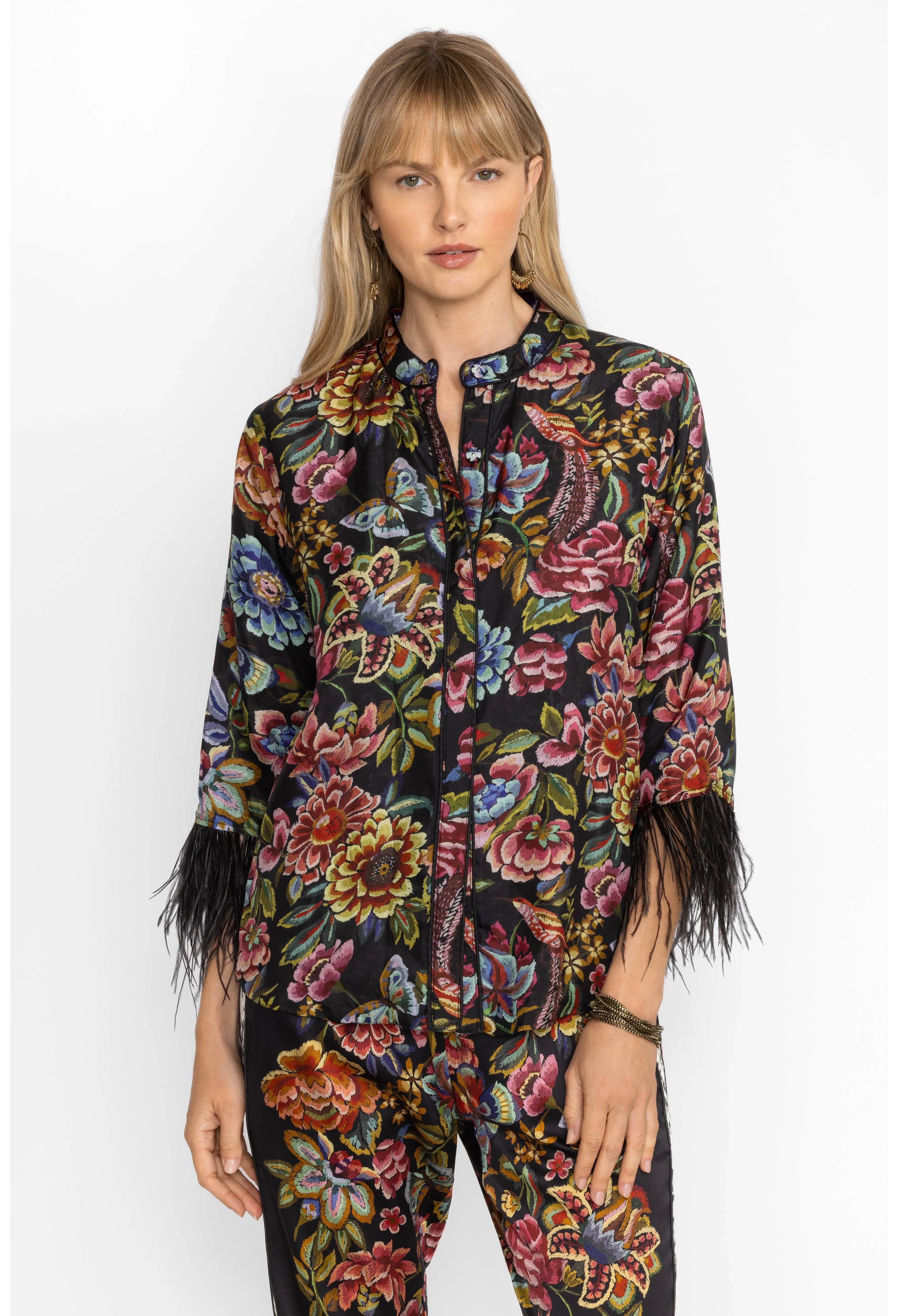 Johnny Was Lewella Feather Trim Kimono