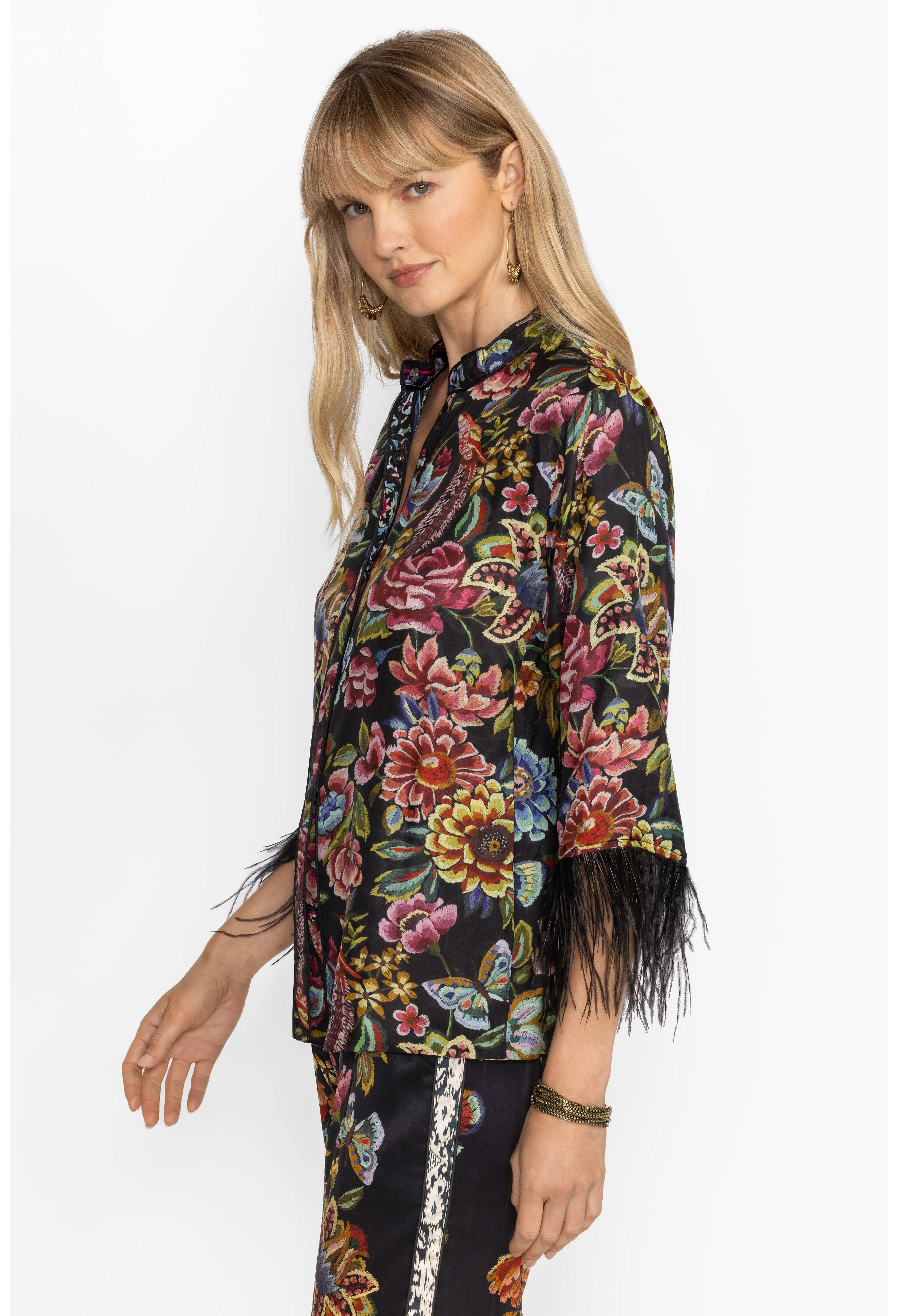Johnny Was Lewella Feather Trim Kimono