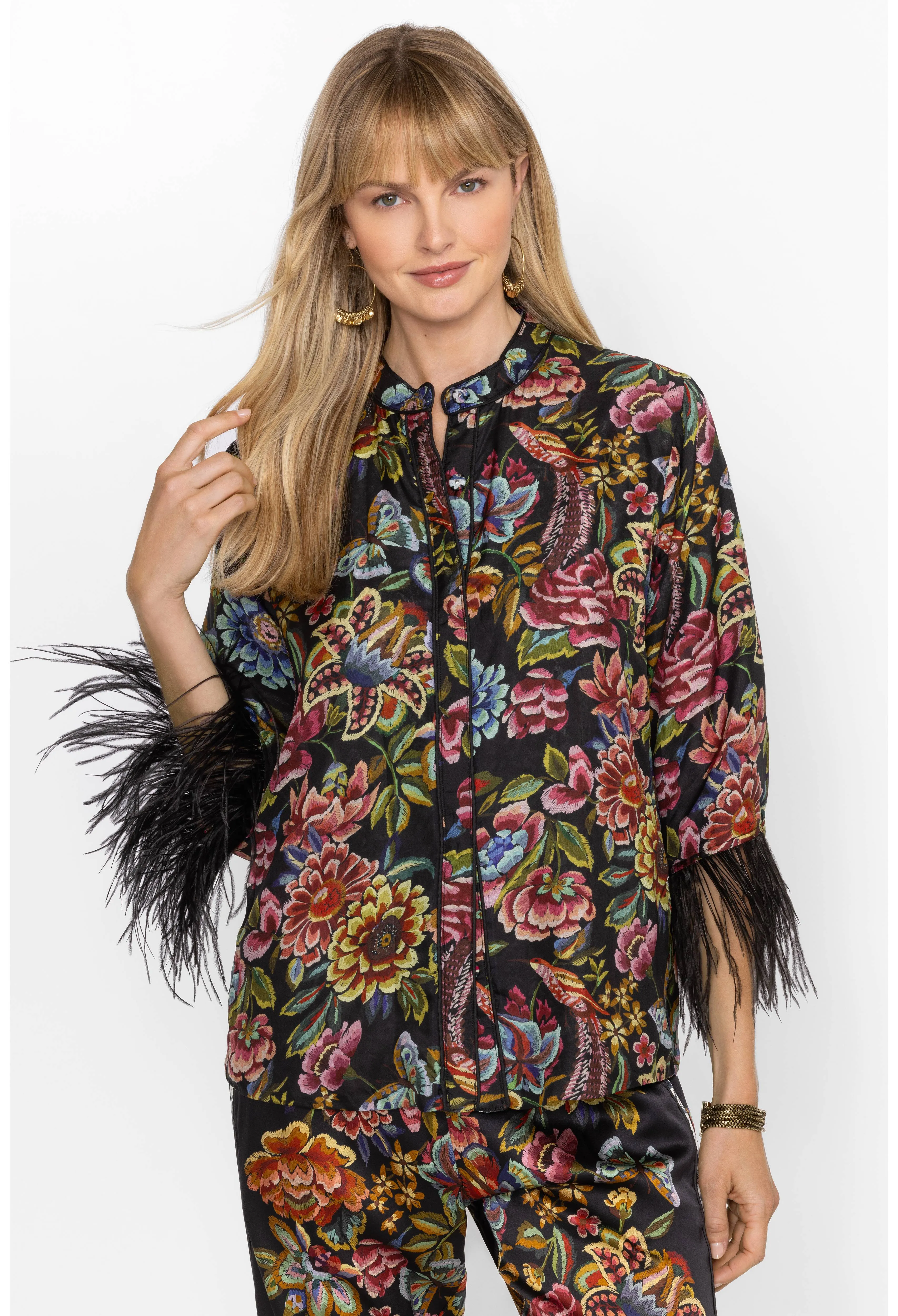 Johnny Was Lewella Feather Trim Kimono