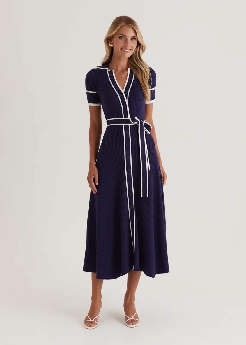 Jules Knit Midi Dress - Navy
