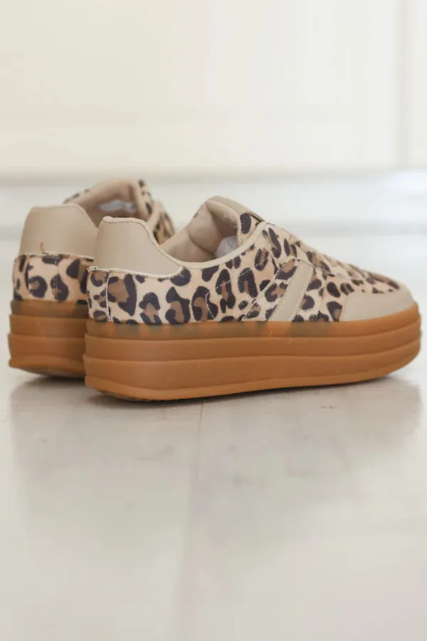 Leopard and Beige Stripe Vintage Sueded Sneakers