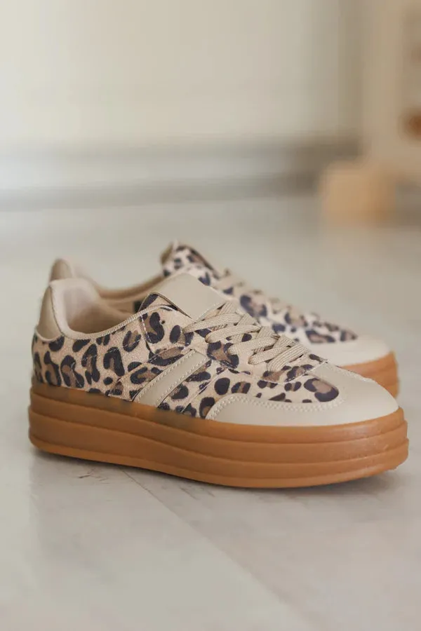 Leopard and Beige Stripe Vintage Sueded Sneakers