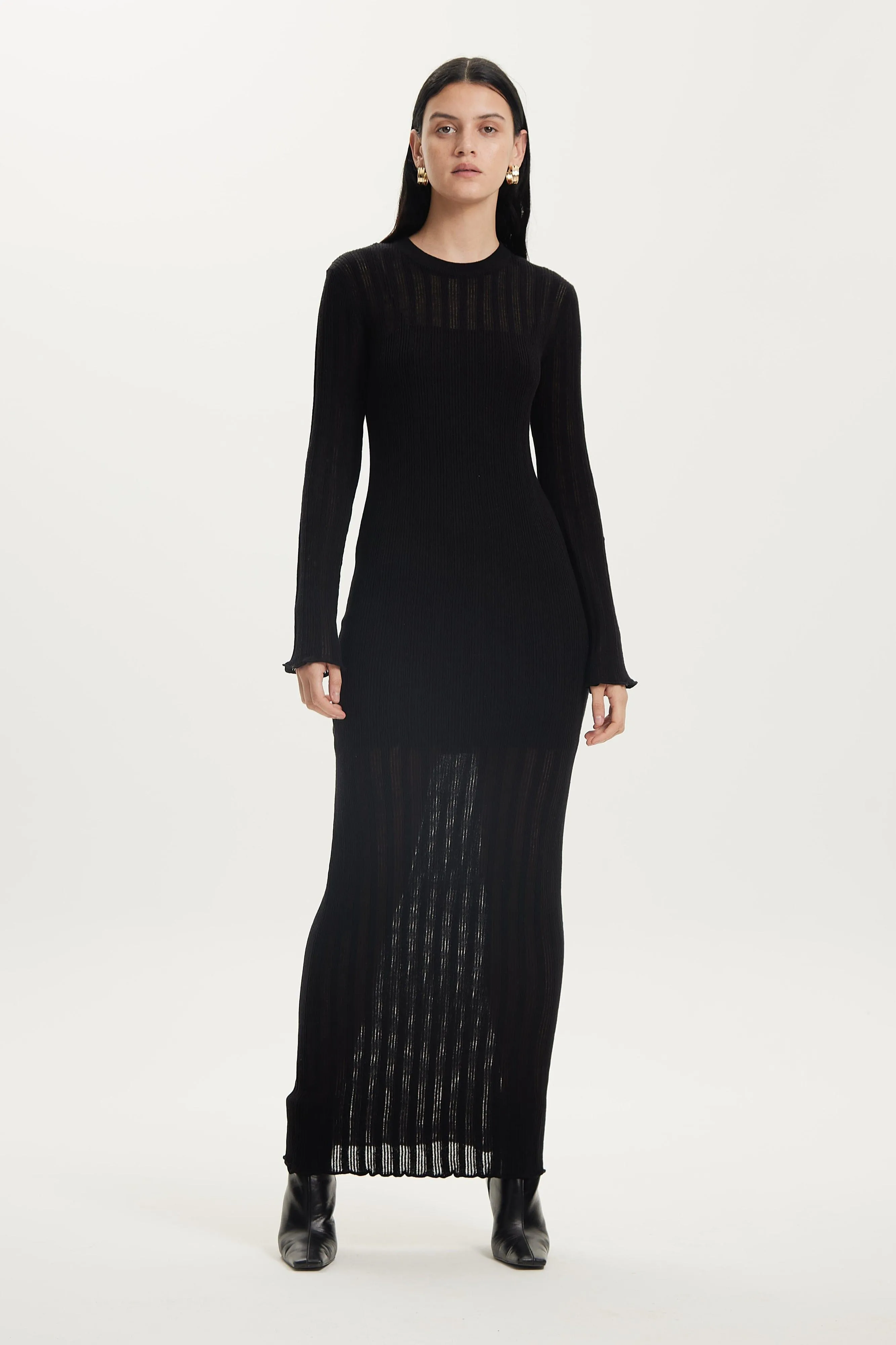 LINE UP KNIT MAXI DRESS | BLACK
