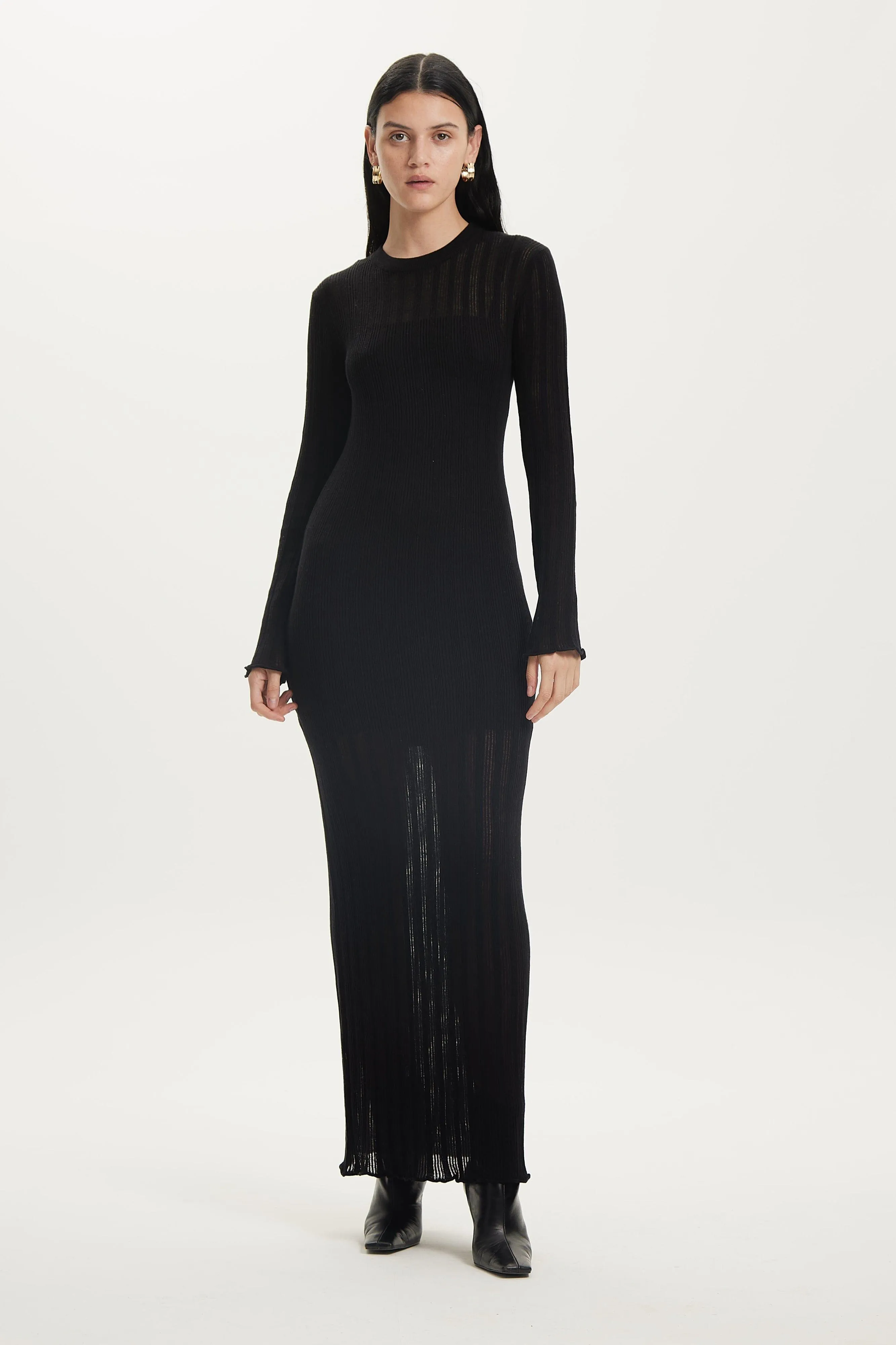 LINE UP KNIT MAXI DRESS | BLACK