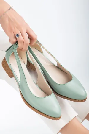<tc>Chaussures Volpen en cuir à petit talon, couleur menthe</tc>
