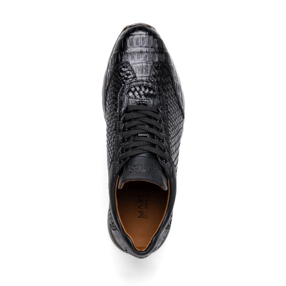 Marco Di Milano Roma Black Woven Calfskin & Crocodile Sneakers
