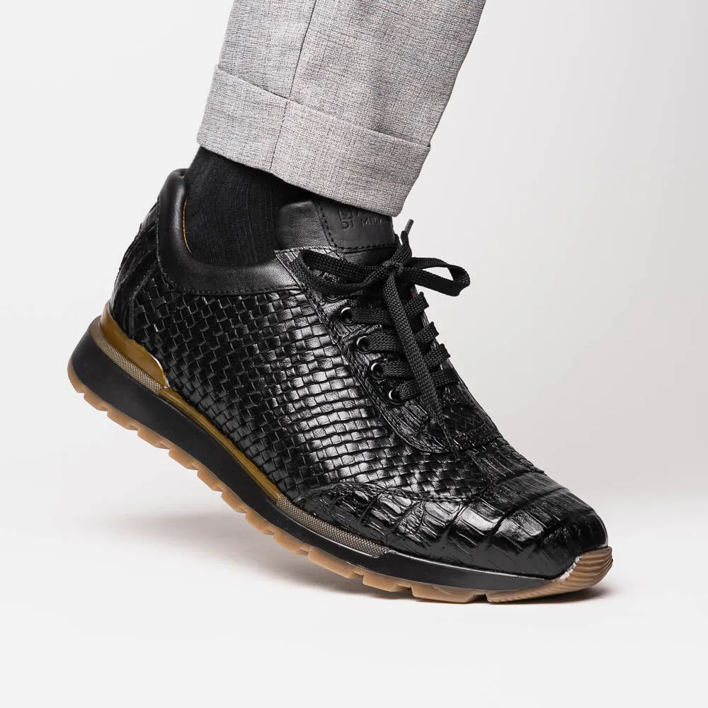 Marco Di Milano Roma Black Woven Calfskin & Crocodile Sneakers