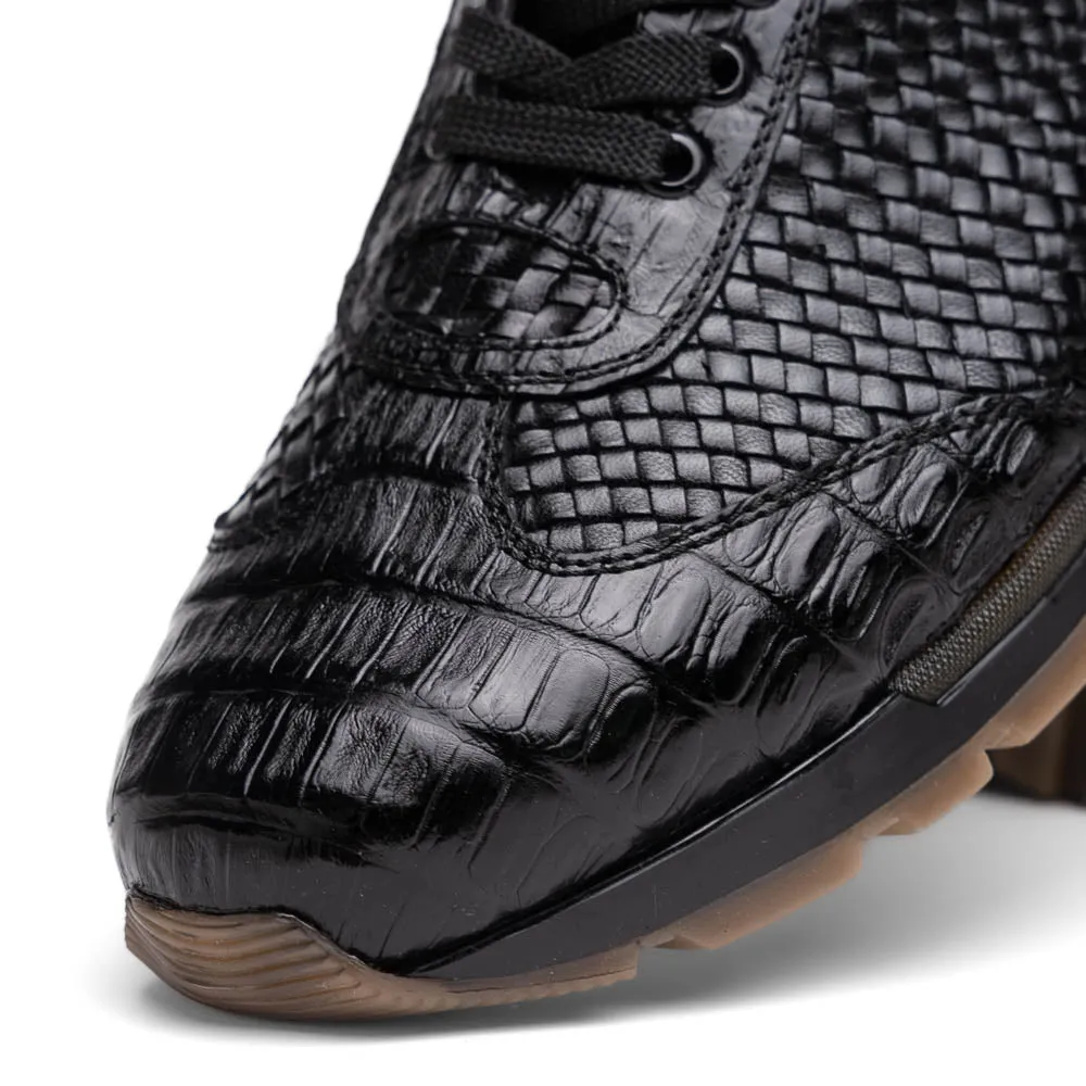 Marco Di Milano Roma Black Woven Calfskin & Crocodile Sneakers