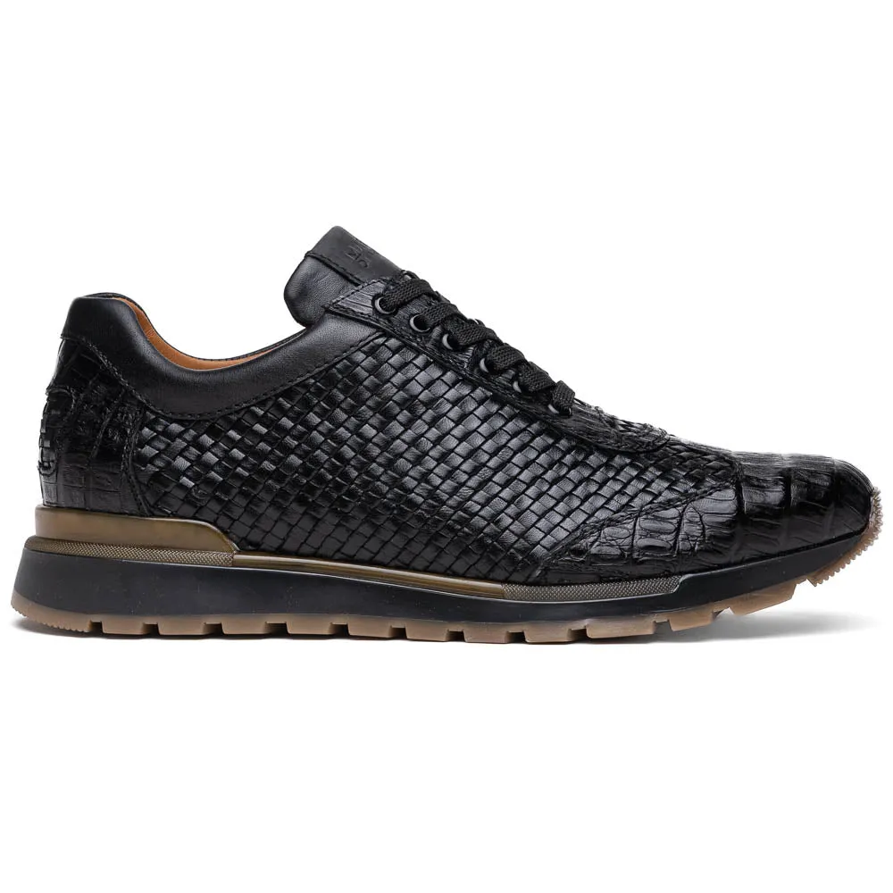 Marco Di Milano Roma Black Woven Calfskin & Crocodile Sneakers