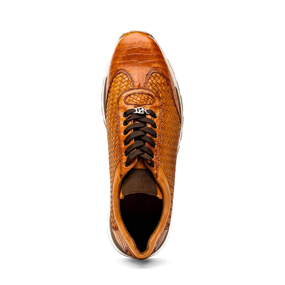 Marco Di Milano Roma in Brandy Caiman Crocodile & Woven Calfskin Sneakers