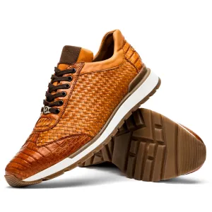 Marco Di Milano Roma in Brandy Caiman Crocodile & Woven Calfskin Sneakers