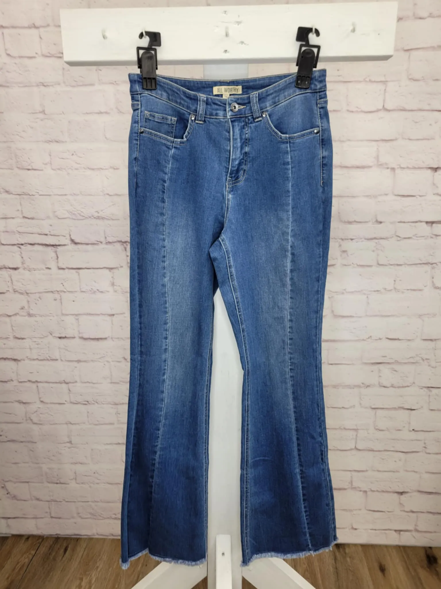 MED. WASH A517354 All Worthy Hunter McGrady Regular Indigo Raw Hem Jeans (MULTIPLE SIZES AVAILABLE)