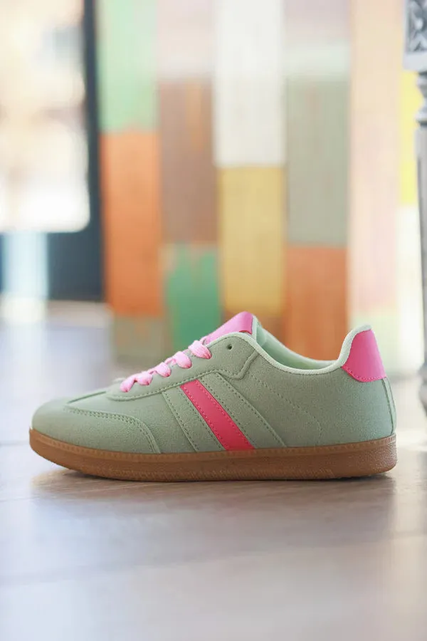Mint Green/Hot Pink Stripe Vintage Vegan Leather Sneakers