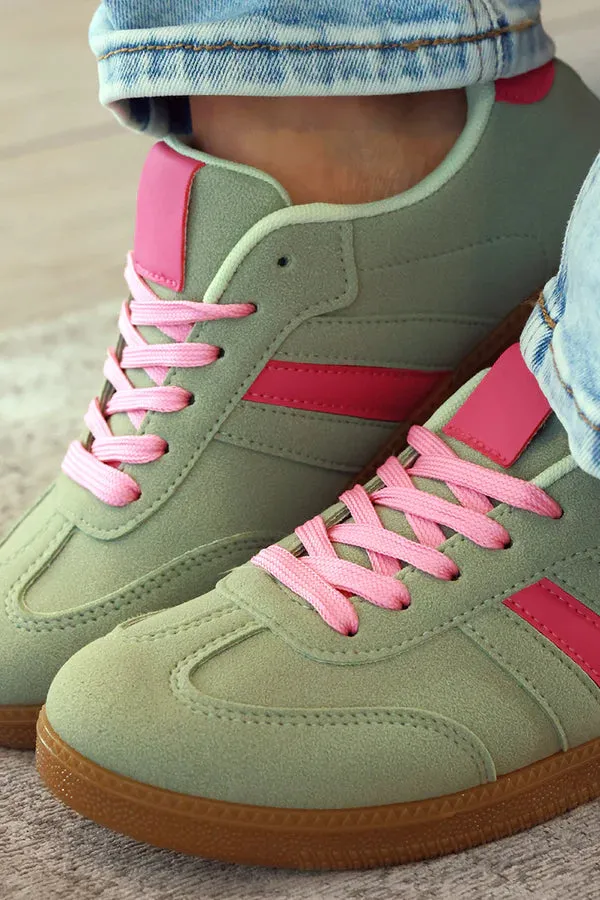 Mint Green/Hot Pink Stripe Vintage Vegan Leather Sneakers