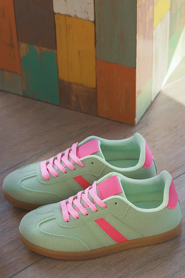 Mint Green/Hot Pink Stripe Vintage Vegan Leather Sneakers
