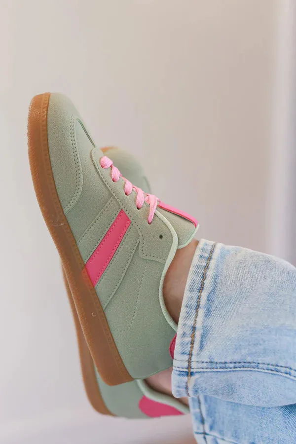 Mint Green/Hot Pink Stripe Vintage Vegan Leather Sneakers