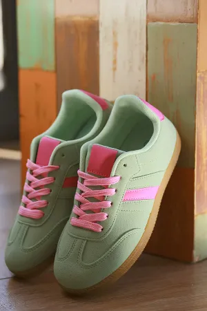 Mint Green/Hot Pink Stripe Vintage Vegan Leather Sneakers